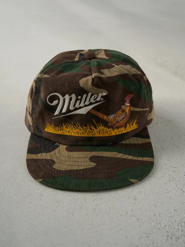 Vintage 80s Camo Miller Brewing Co Corduroy Snap Back Hat sold by Rebalance Vintage