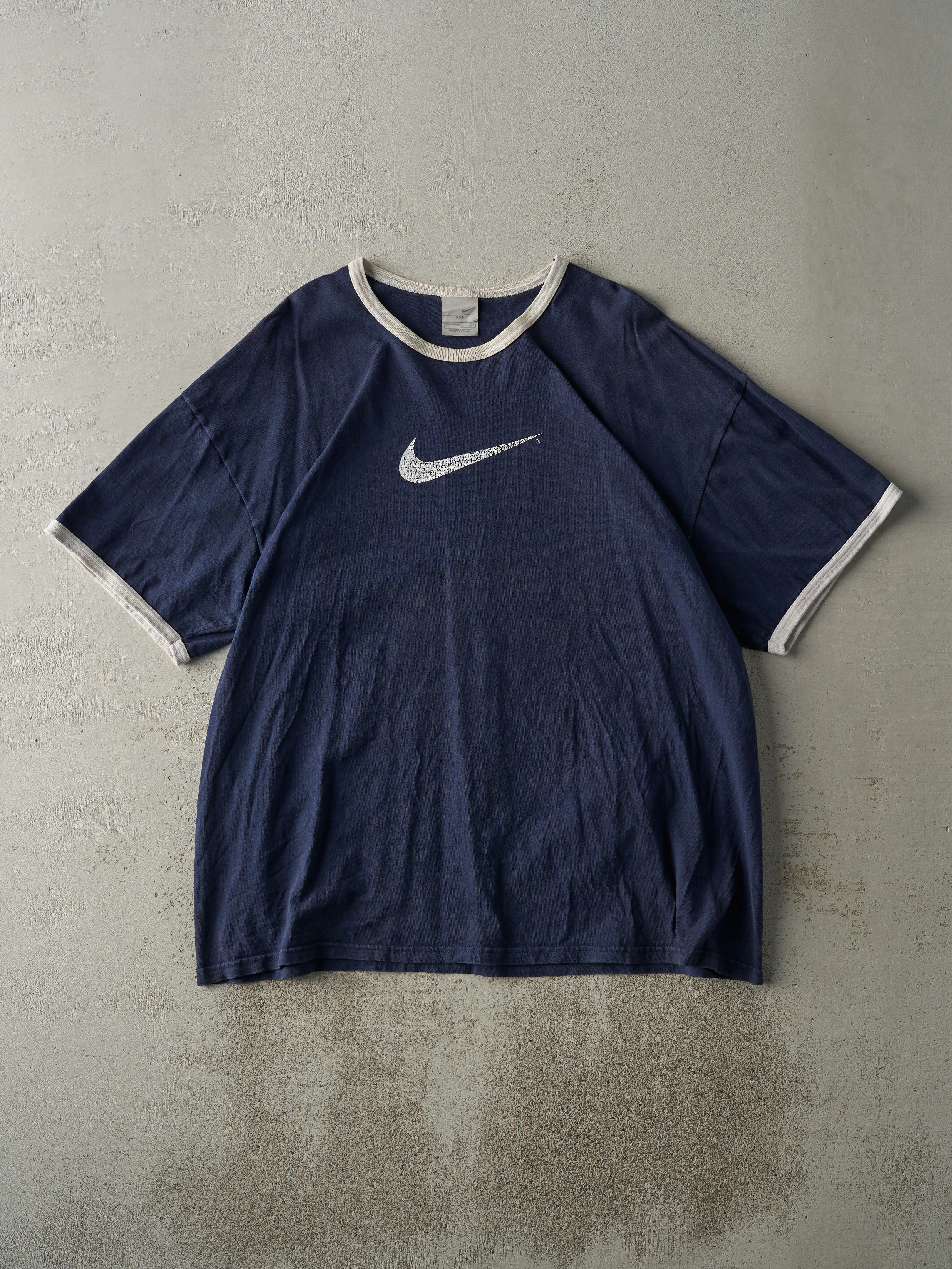Vintage Y2K Navy Blue Nike Ringer Tee (XL) sold by Rebalance Vintage