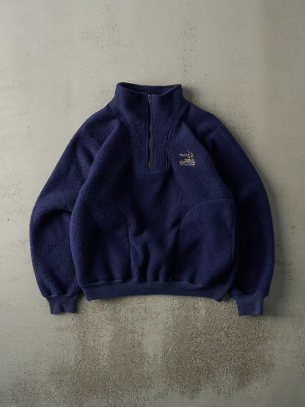 Vintage 90s Navy Blue Embroidered Quarter Zip Fleece Sweater (M/L) sold by Rebalance Vintage