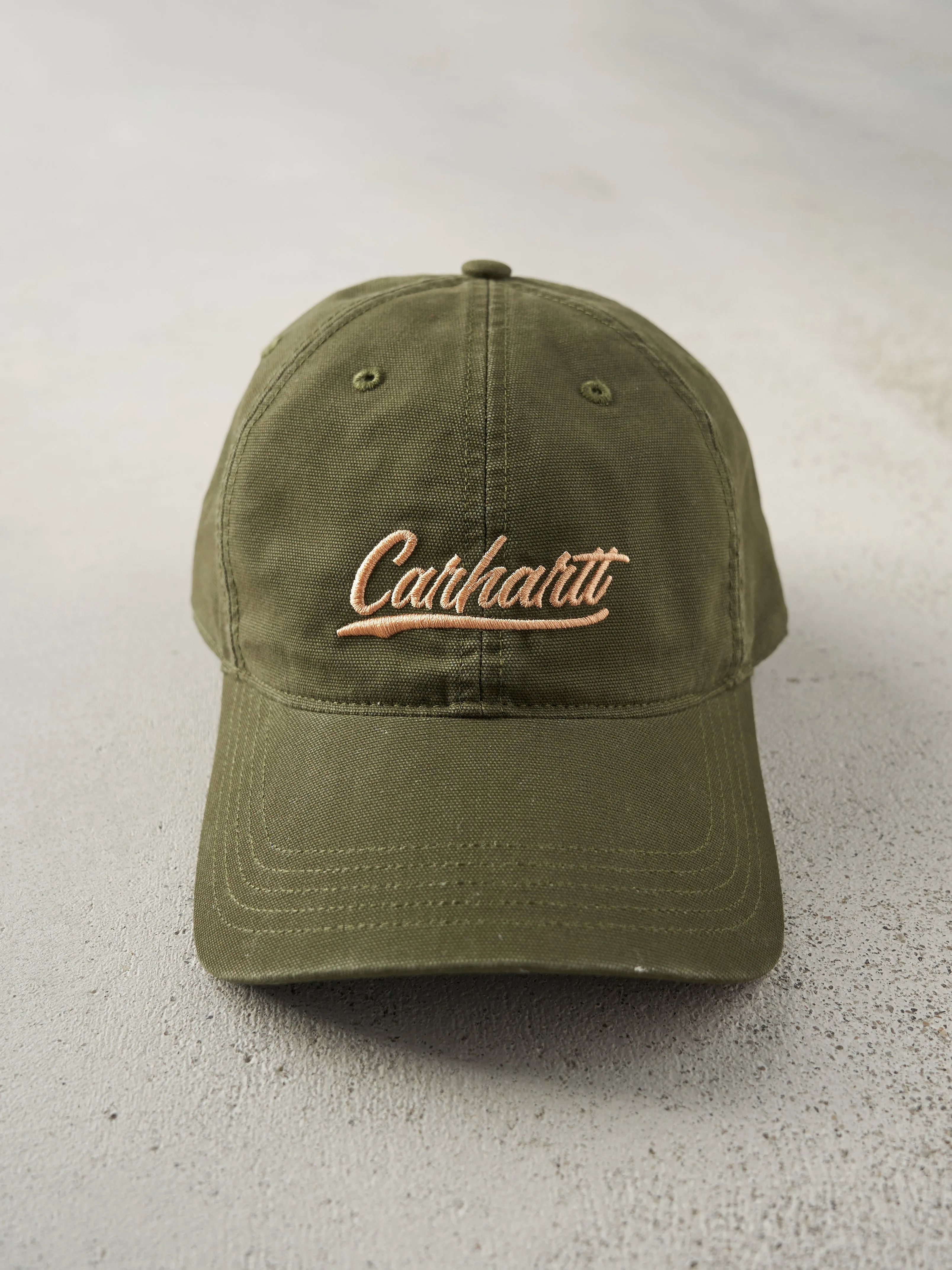 Vintage Y2K Olive Green Embroidered Carhartt Strap Back Hat sold by Rebalance Vintage