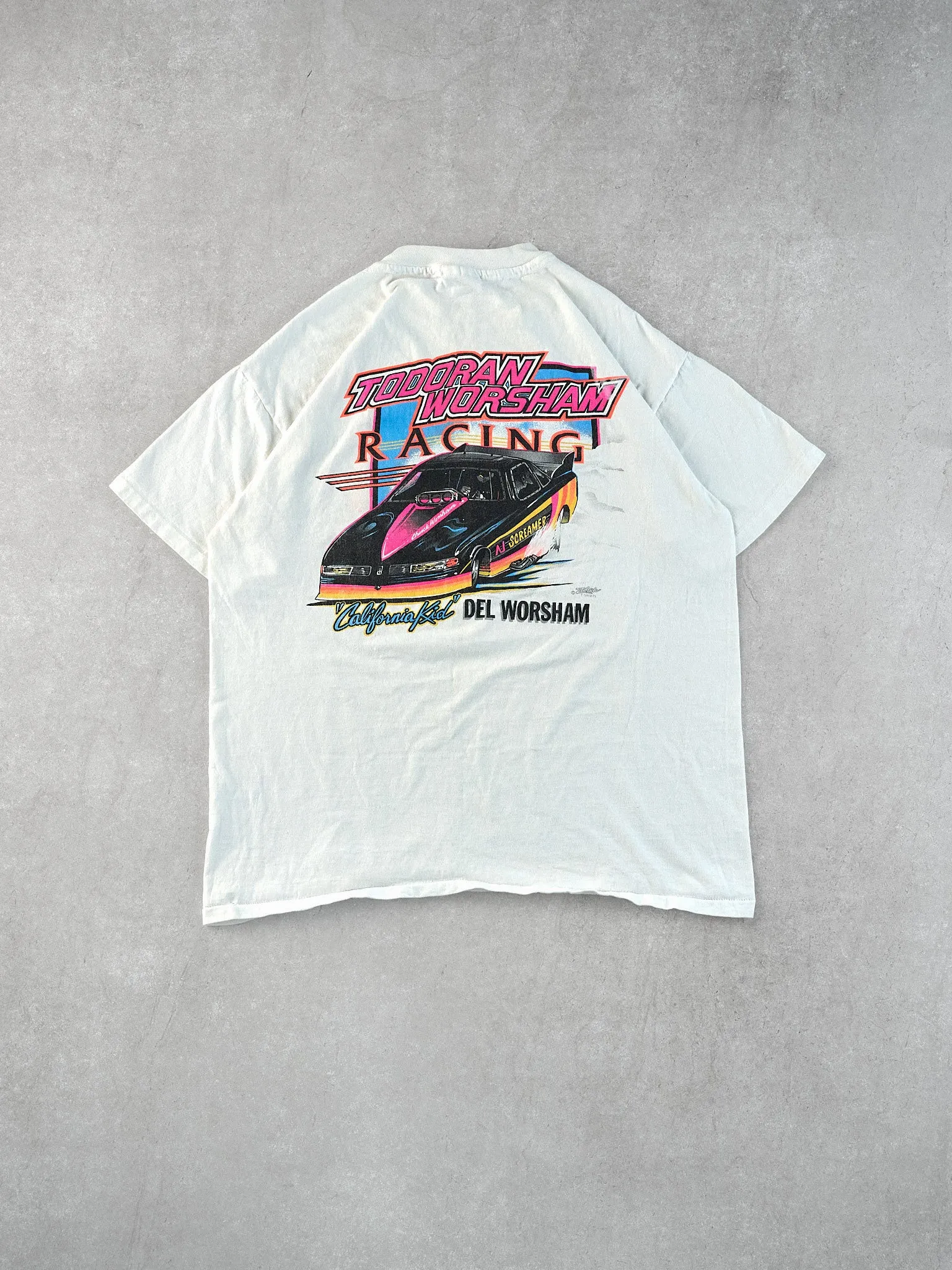 Vintage 90s White Todoran Worsham Racing Graphic Tee (M) sold by Rebalance Vintage product image thumbnail 2