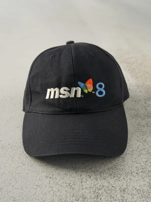 Vintage Y2K Black Embroidered MSN 8 Strap Back Hat sold by Rebalance Vintage