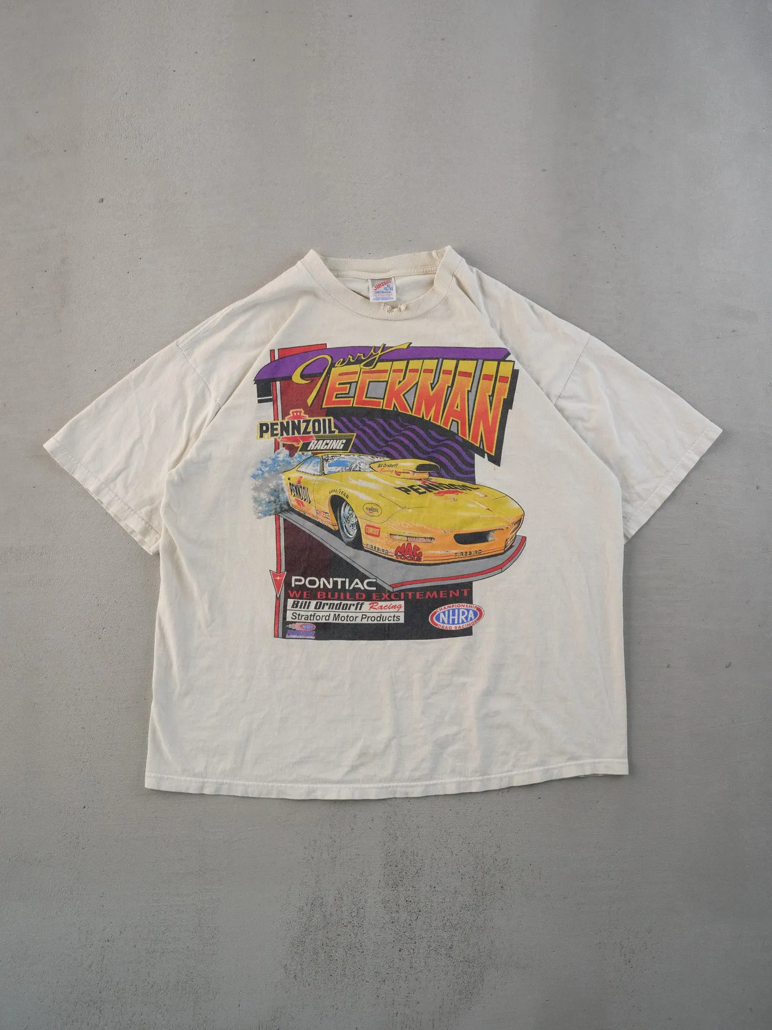 Vintage 90s White Terry Eeckman Pontiac Racing Graphic Tee (L) sold by Rebalance Vintage