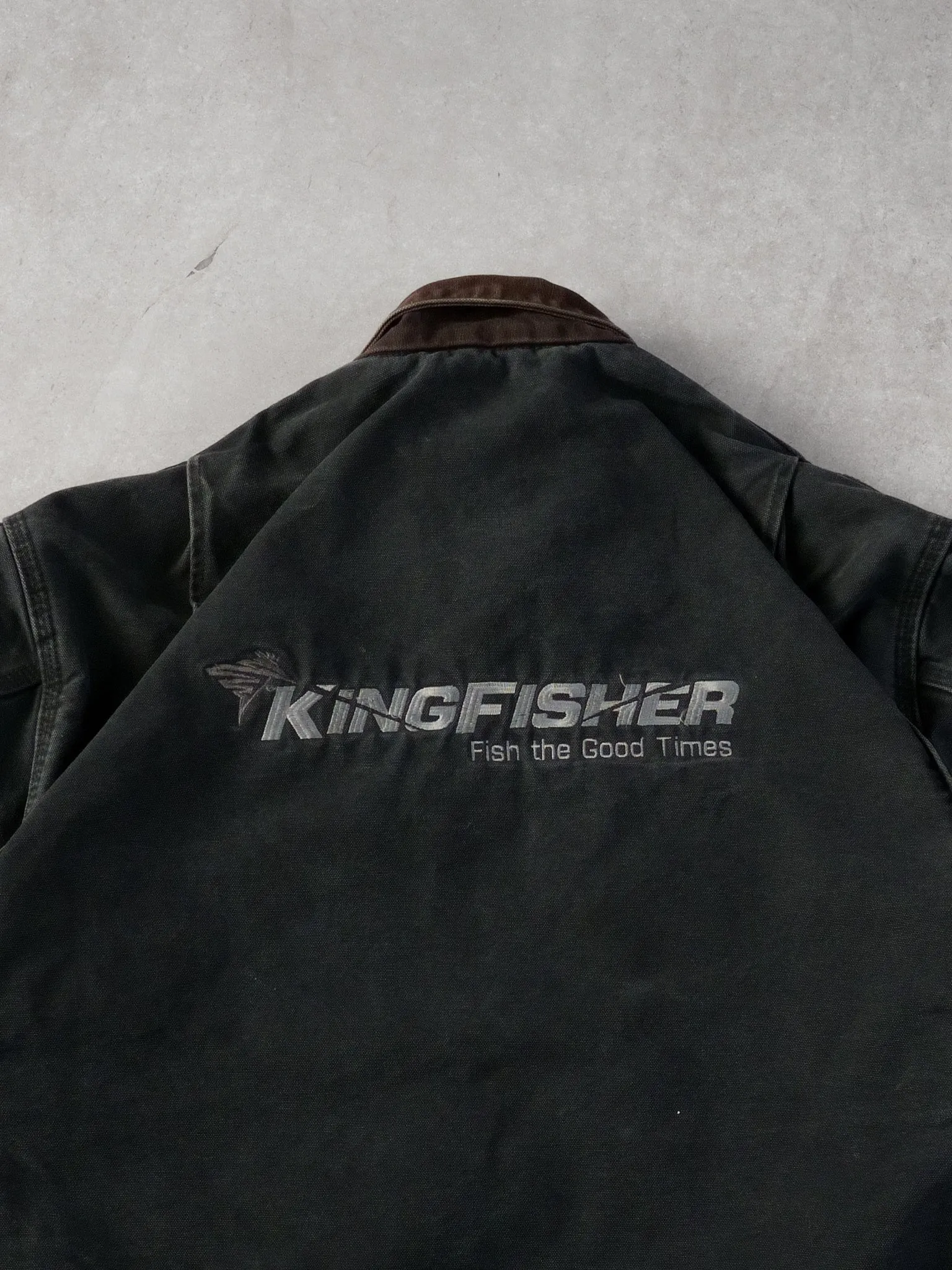 Vintage 90s Dark Grey and Brown Carhartt King Fisher Detroit Workwear Jacket (L) sold by Rebalance Vintage product image thumbnail 4