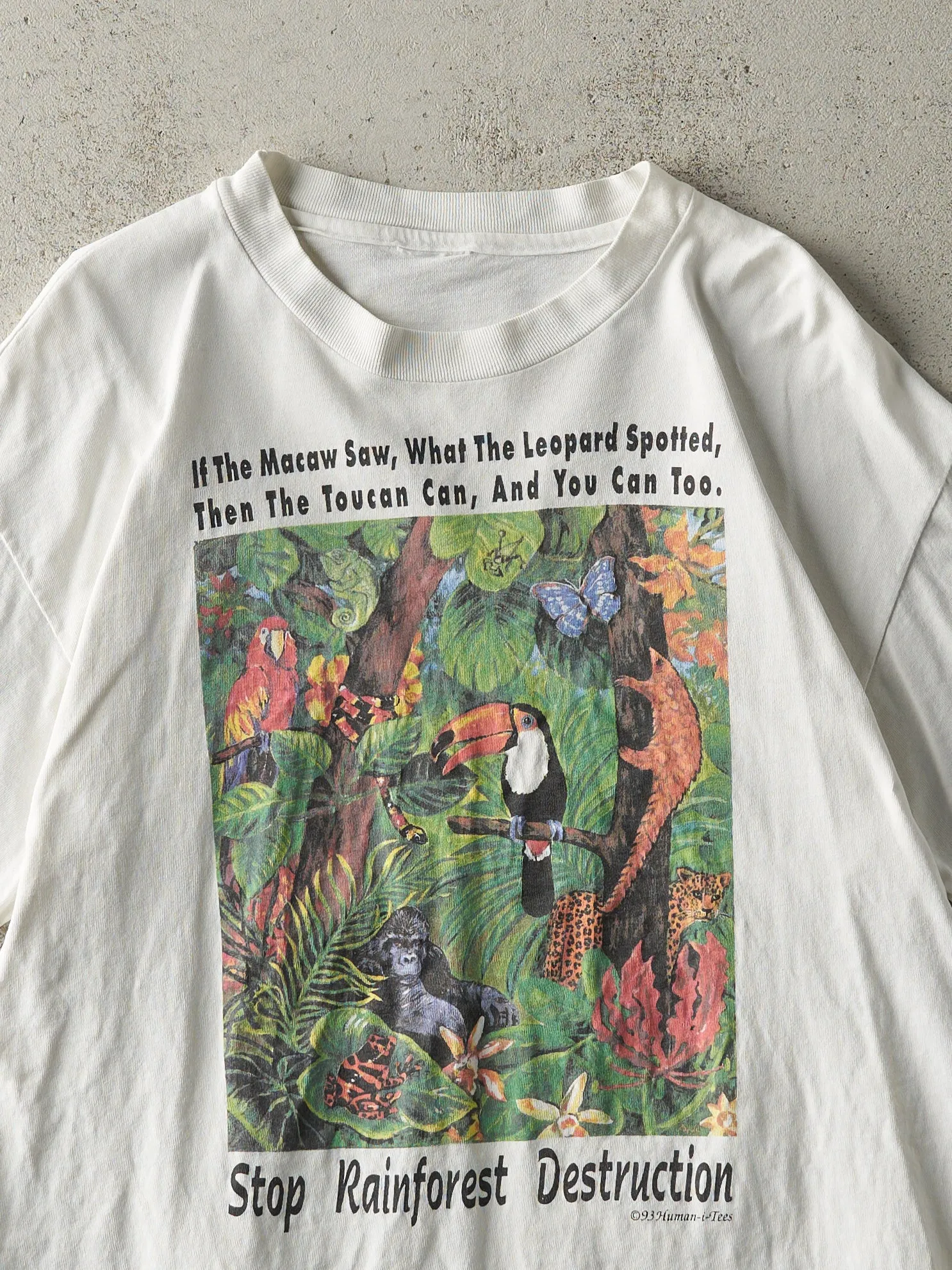 Vintage 93' White Stop Rainforest Destruction Single Stitch Tee (M) sold by Rebalance Vintage product image thumbnail 2