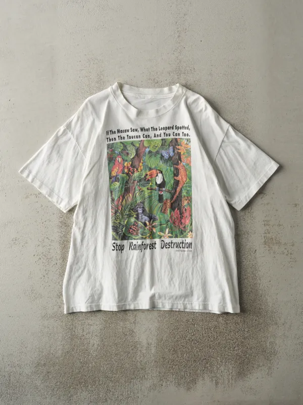 Vintage 93' White Stop Rainforest Destruction Single Stitch Tee (M) sold by Rebalance Vintage