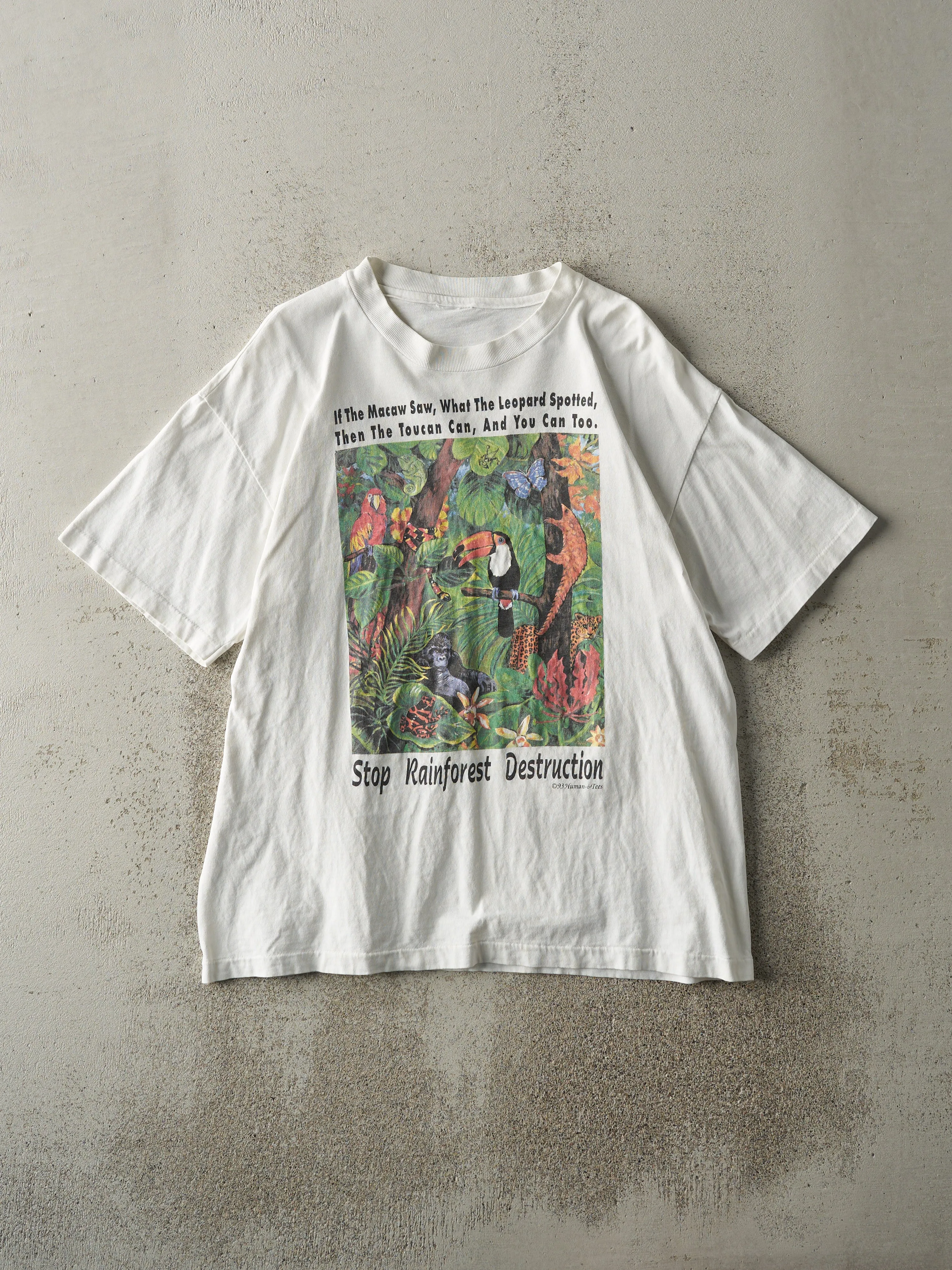 Vintage 93' White Stop Rainforest Destruction Single Stitch Tee (M) sold by Rebalance Vintage