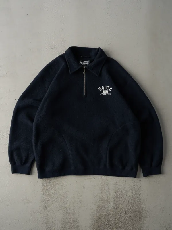 Vintage 90s Navy Blue Roots Athletics Fleece Quarter Zip Sweater (XL) sold by Rebalance Vintage