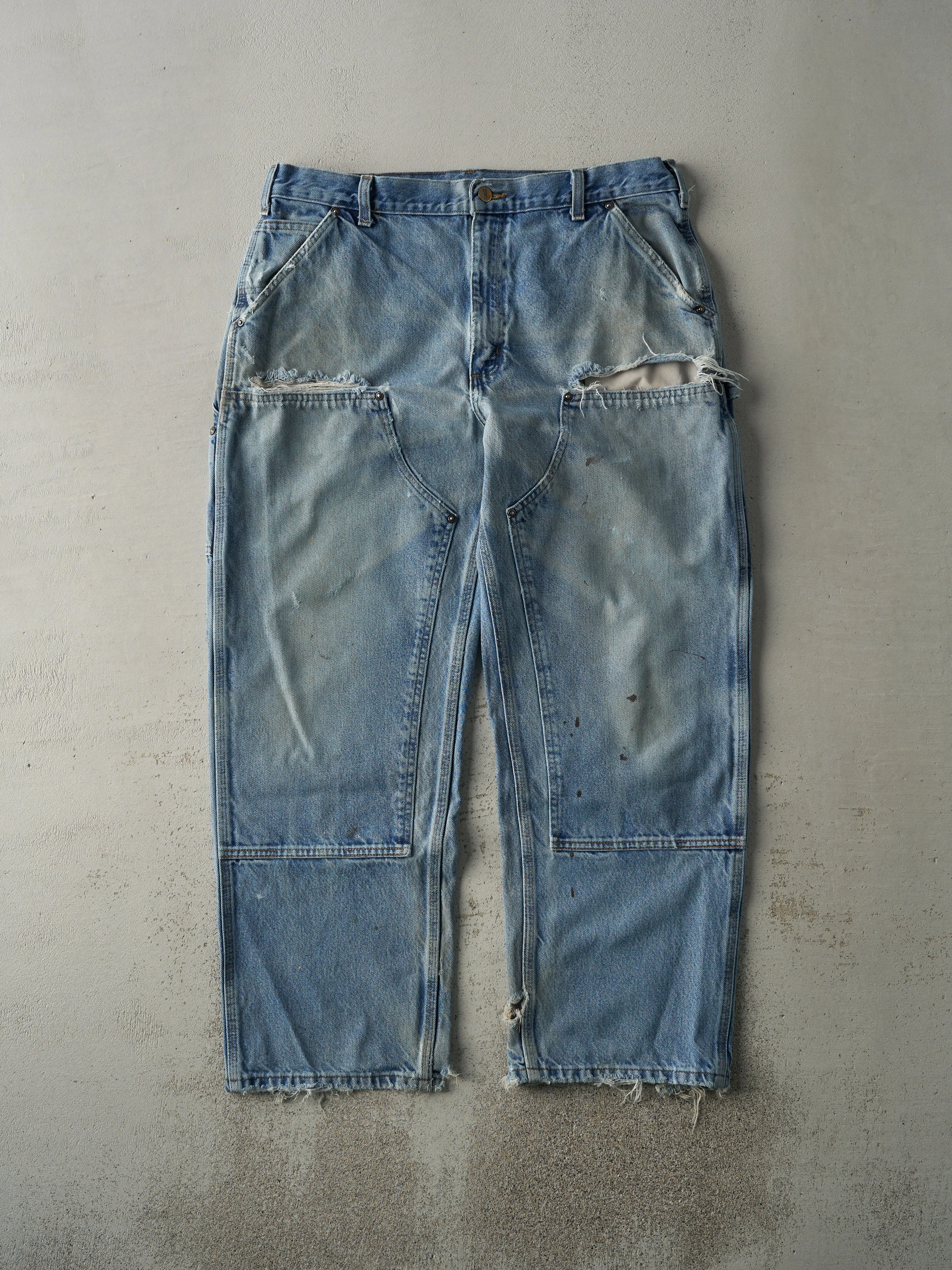 Vintage 90s Light Wash Carhartt Denim Double Knee Carpenter Jeans (37x29) sold by Rebalance Vintage