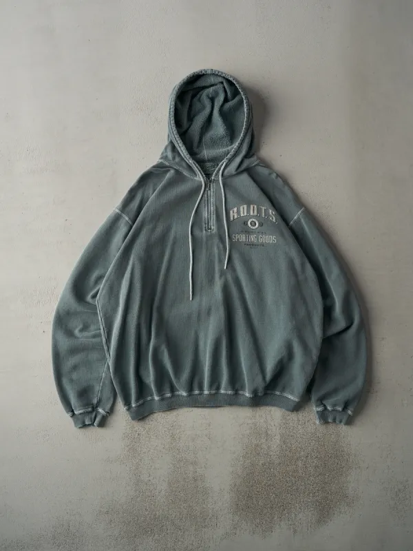 Vintage 90s RARE Washed Green Quarter Zip Roots Sporting Goods Hoodie (L/XL) sold by Rebalance Vintage