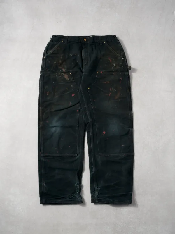 Vintage 90s Black Carhartt Paint Splatter Double Knee Carpenter Pants (36x31) sold by Rebalance Vintage