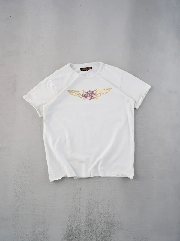 Vintage 90s White Harley Davidson Logo Tee (M) sold by Rebalance Vintage