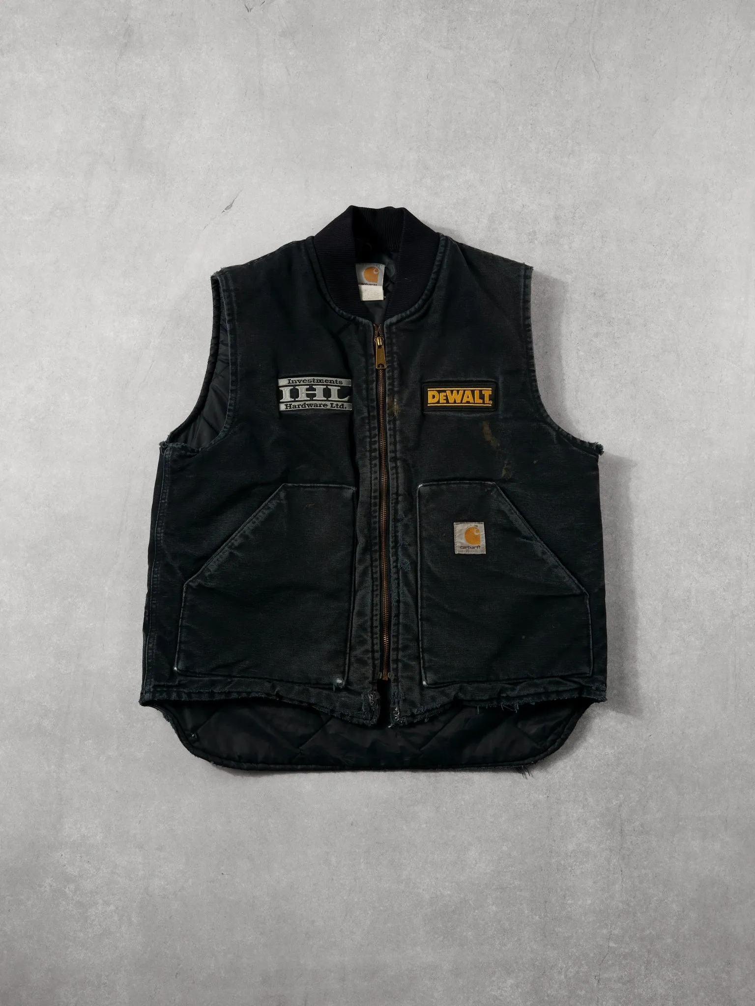 Vintage 90s Faded Black Carhartt Dewalt x IHL Workwear Vest (M) sold by Rebalance Vintage