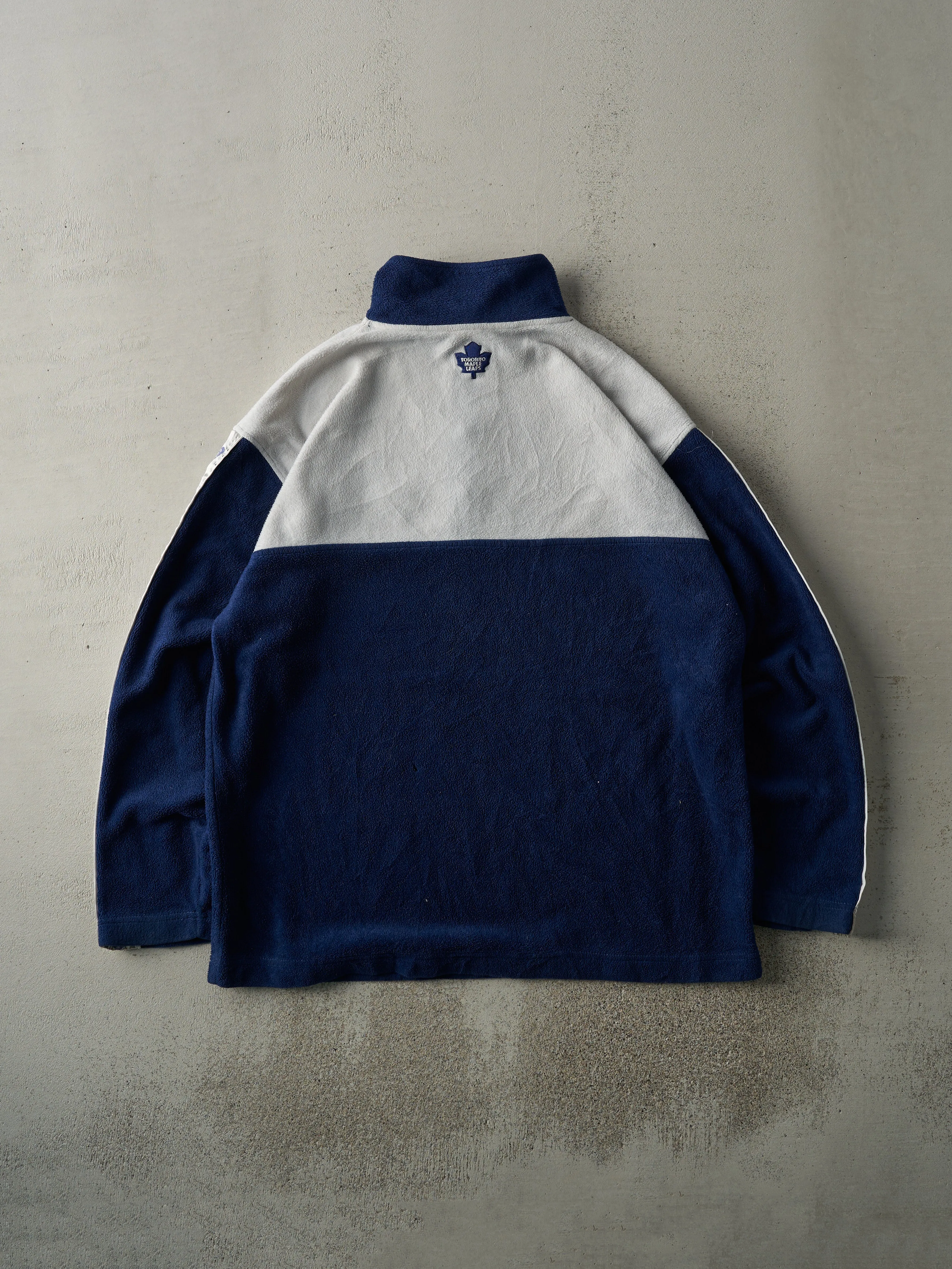 Vintage 90s Navy Blue & White Embroidered Toronto Maple Leafs Quarter Zip Fleece Sweater (L) sold by Rebalance Vintage product image thumbnail 2