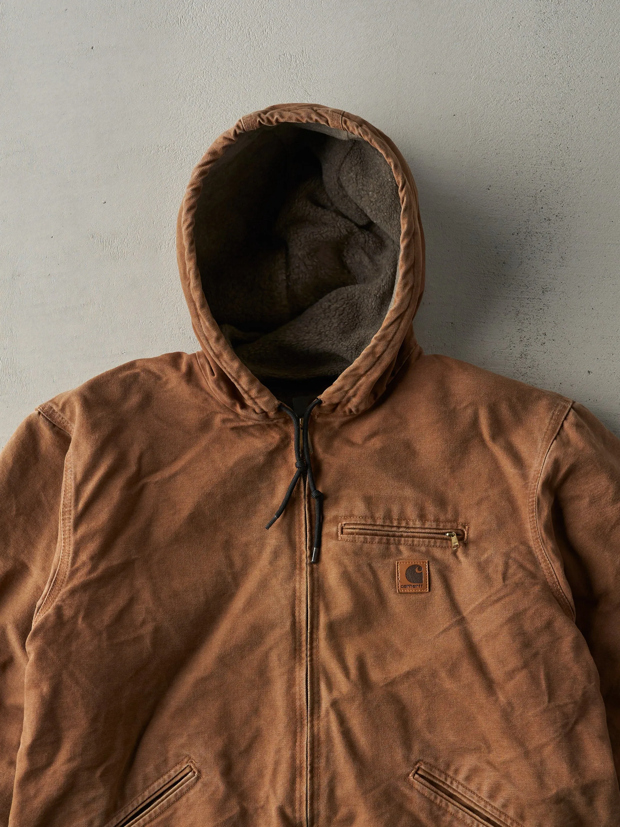 Vintage Y2K Camel Brown Carhartt Sherpa Lined Hooded Work Jacket (XL) sold by Rebalance Vintage product image thumbnail 2