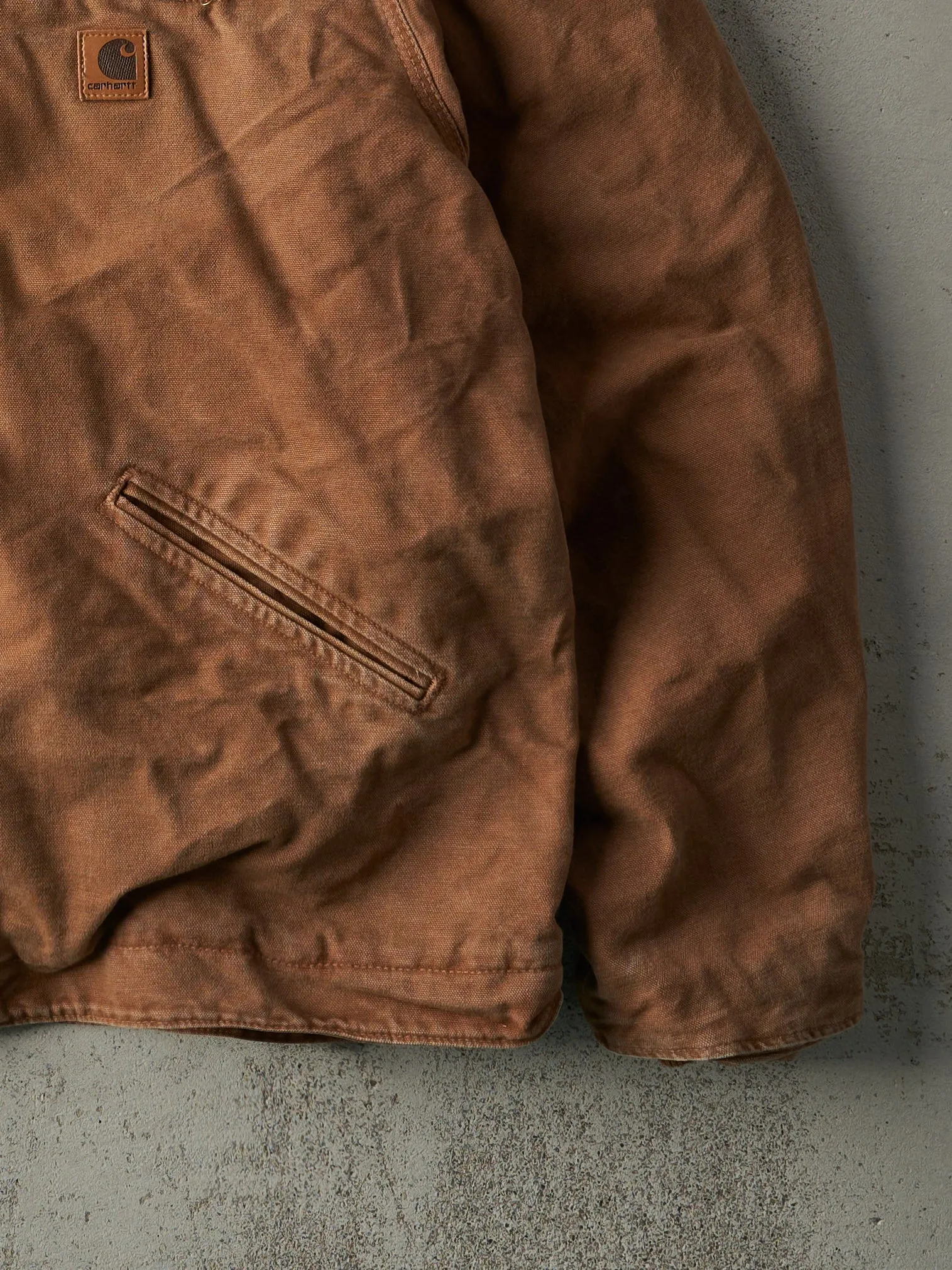 Vintage Y2K Camel Brown Carhartt Sherpa Lined Hooded Work Jacket (XL) sold by Rebalance Vintage product image thumbnail 3