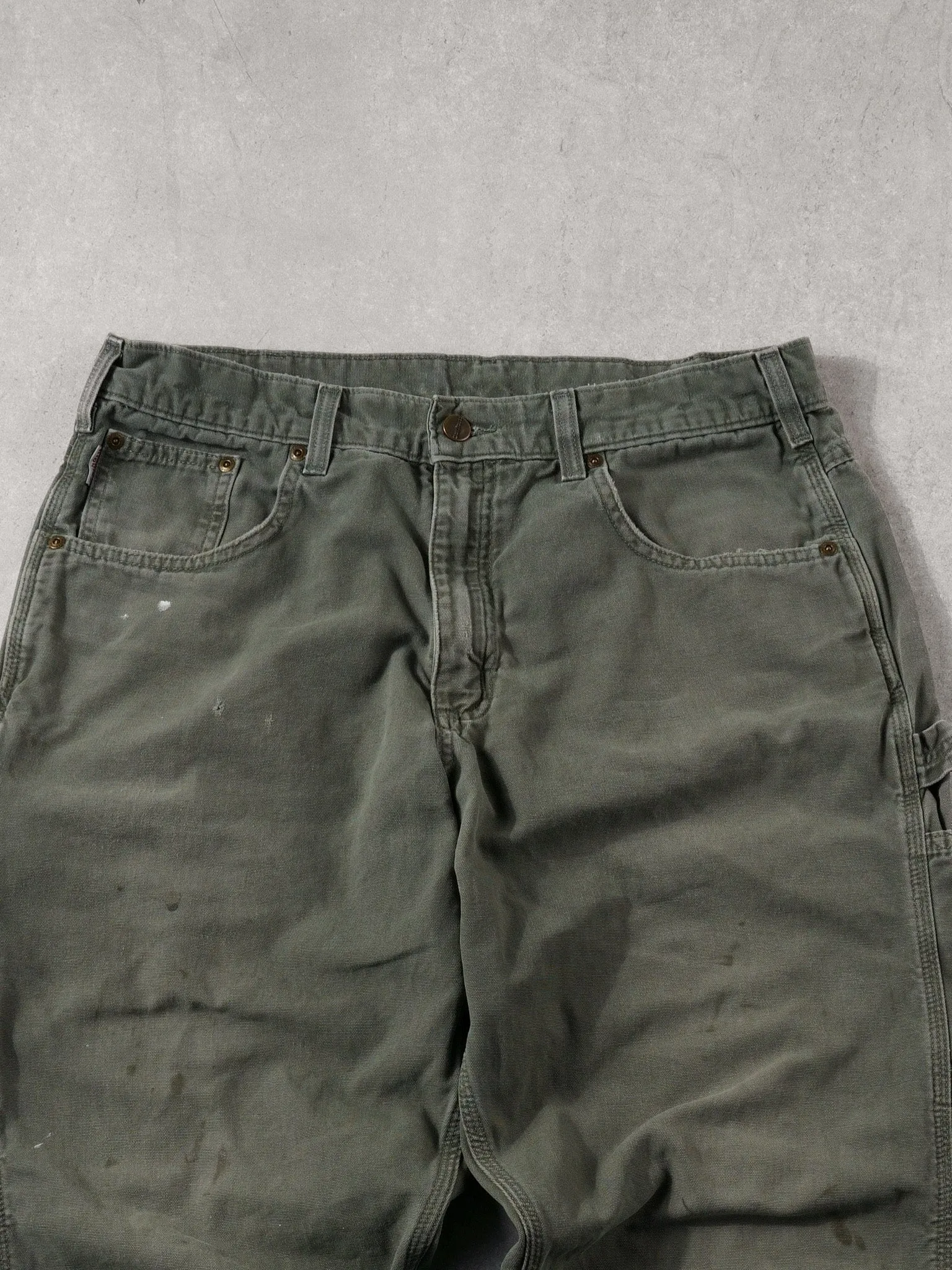 Vintage 90s Washed Sage Green Carhartt Loose Fit Carpenter Pants (34x31) sold by Rebalance Vintage product image thumbnail 3