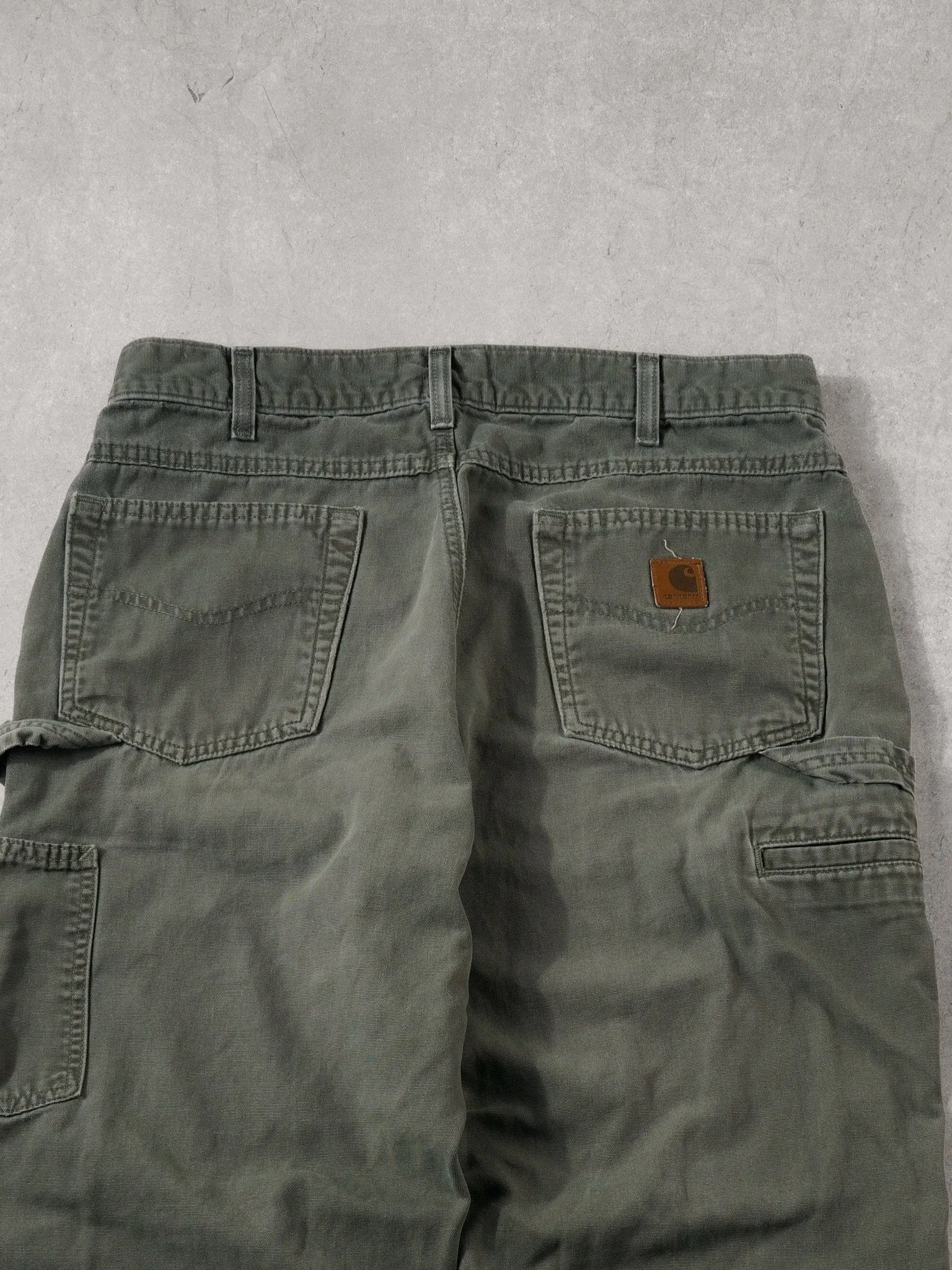 Vintage 90s Washed Sage Green Carhartt Loose Fit Carpenter Pants (34x31) sold by Rebalance Vintage product image thumbnail 4