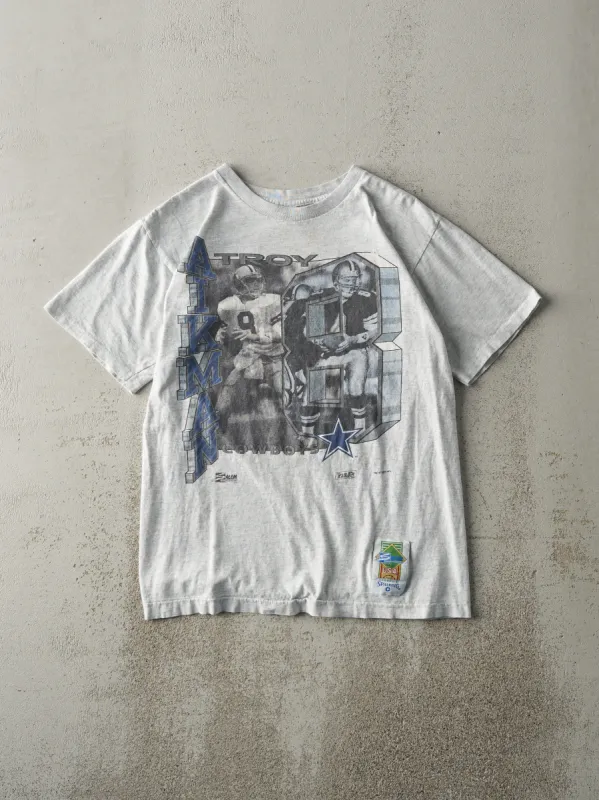 Vintage 91' Heather Grey Troy Aikman Dallas Cowboys Single Stitch Tee (S) sold by Rebalance Vintage
