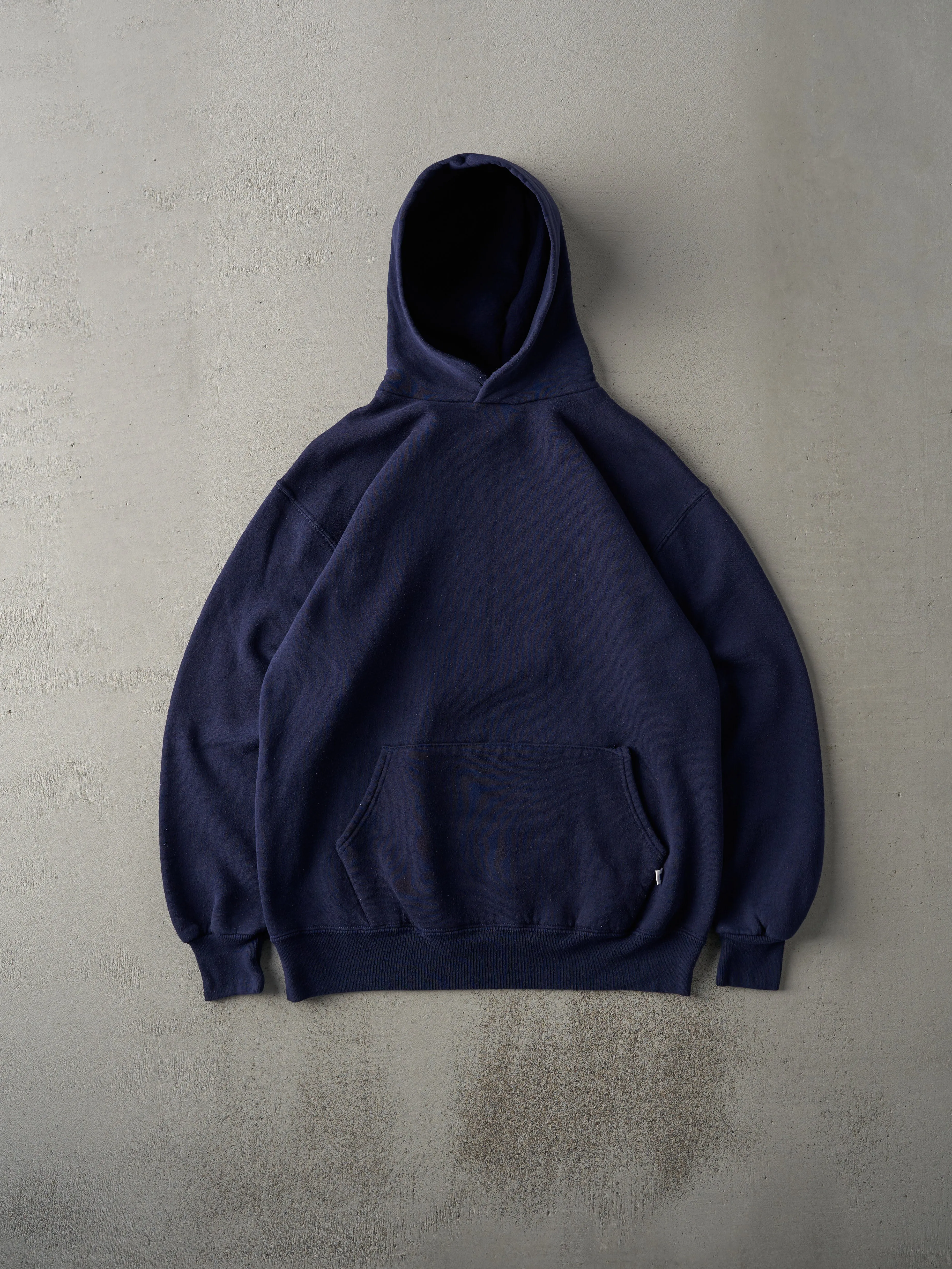 Vintage 90s Navy Blue Blank Russell Athletics Hoodie (M) sold by Rebalance Vintage
