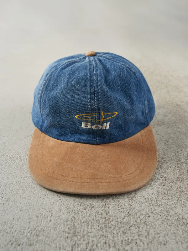 Vintage 90s Denim Embroidered Bell Leather Strap Back Hat sold by Rebalance Vintage