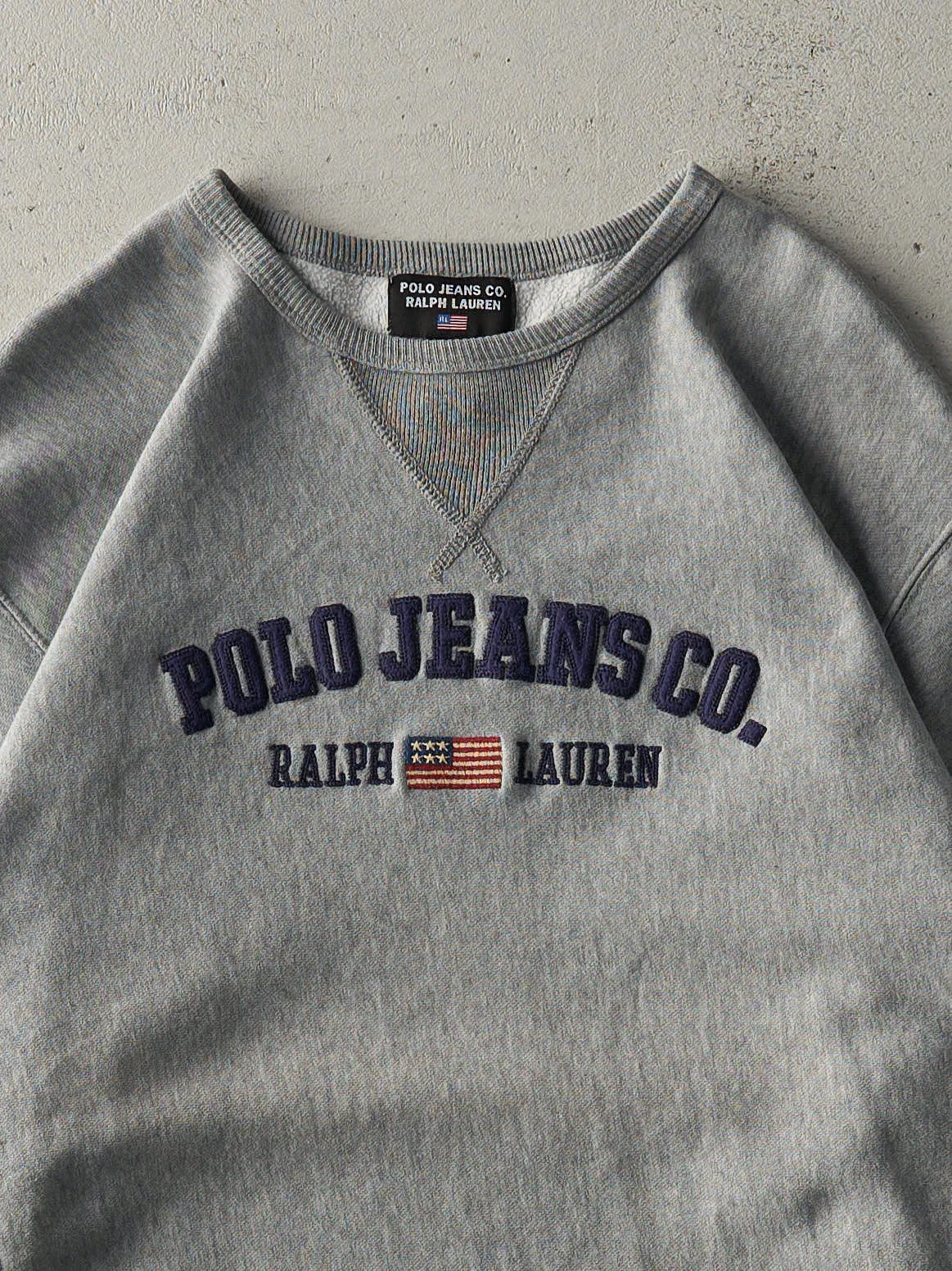 Vintage Y2K Grey Embroidered Polo Jeans Co Crewneck (L/XL) sold by Rebalance Vintage product image thumbnail 4