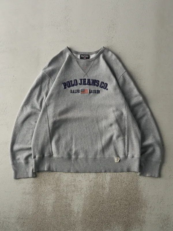 Vintage Y2K Grey Embroidered Polo Jeans Co Crewneck (L/XL) sold by Rebalance Vintage