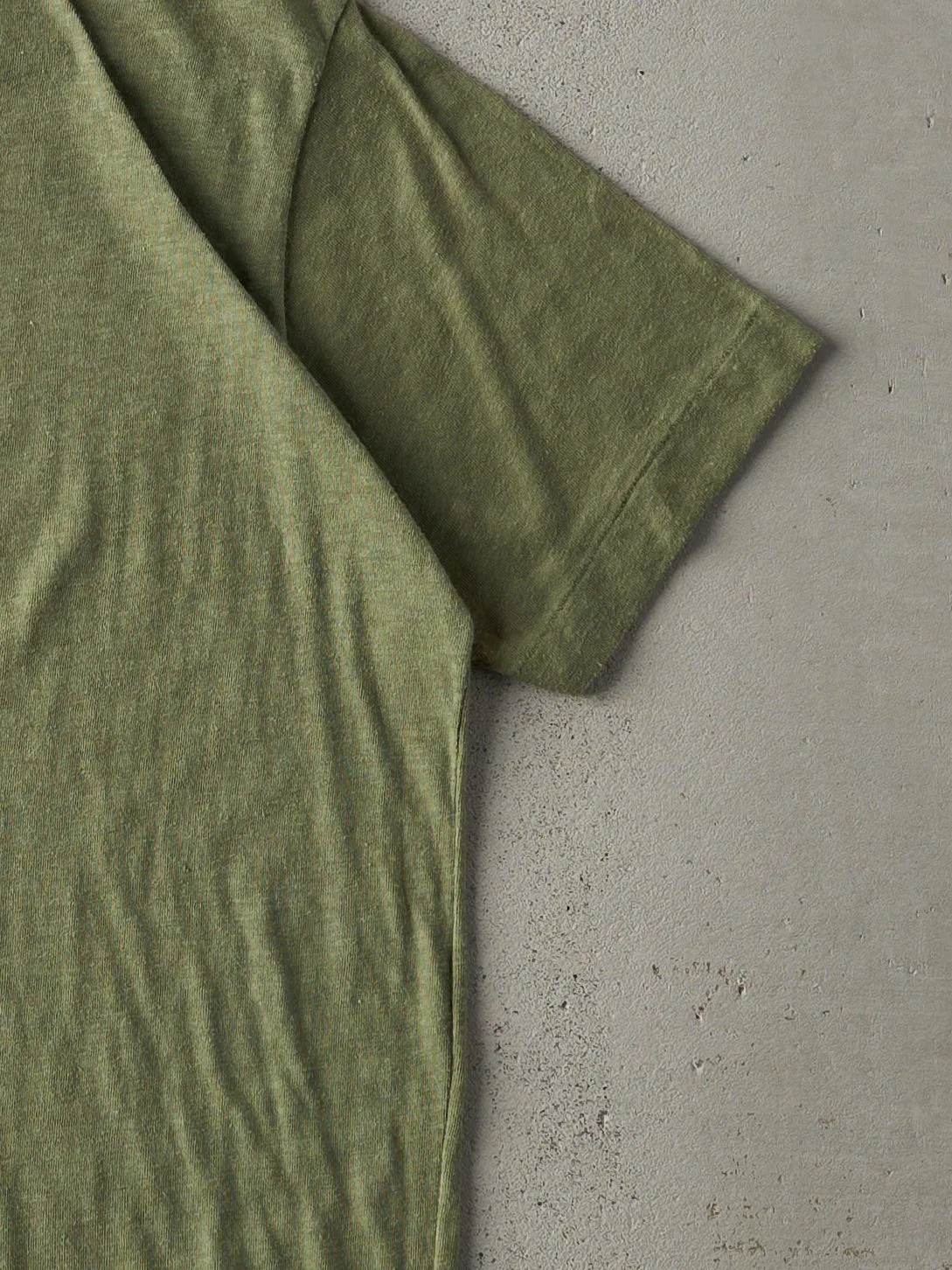 Vintage 80s Army Green Mock Neck Blank Single Stitch Tee (S) sold by Rebalance Vintage product image thumbnail 3