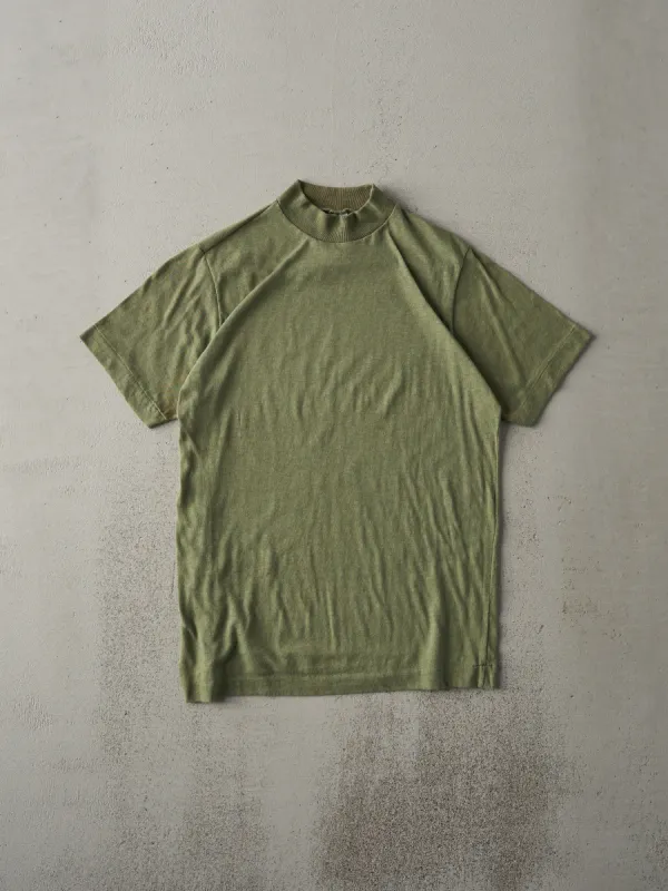 Vintage 80s Army Green Mock Neck Blank Single Stitch Tee (S) sold by Rebalance Vintage