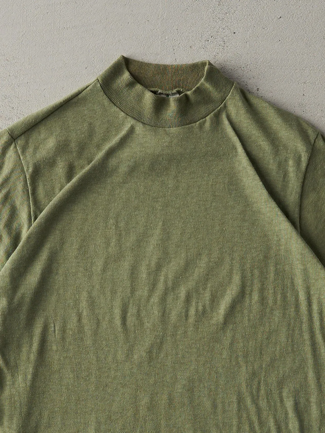 Vintage 80s Army Green Mock Neck Blank Single Stitch Tee (S) sold by Rebalance Vintage product image thumbnail 2
