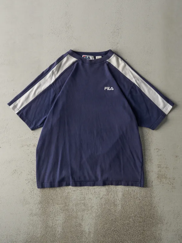 Vintage 90s Navy Blue Embroidered Fila Tee (M) sold by Rebalance Vintage