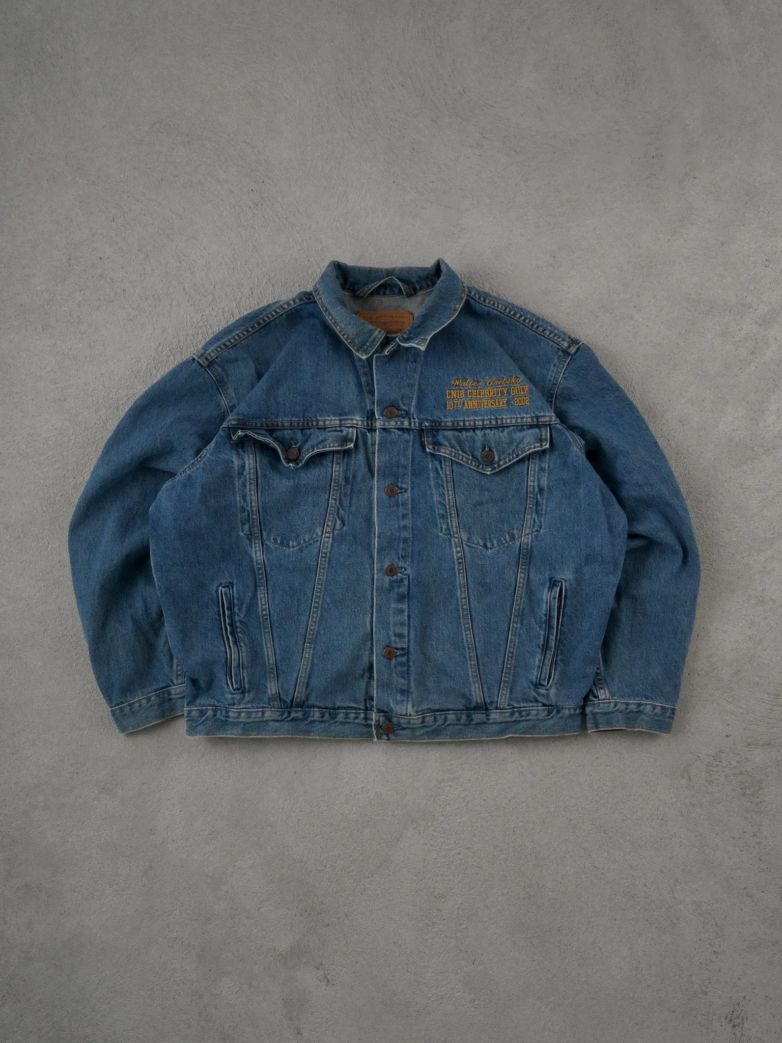 Vintage 02' Dark Blue Levi's Walter Gretzky 10th Anniversary Denim Jacket (L) sold by Rebalance Vintage