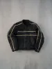 Vintage 90s Black and White Frank Thomas Striped Racing Leather Jacket (M) sold by Rebalance Vintage