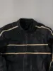 Vintage 90s Black and White Frank Thomas Striped Racing Leather Jacket (M) sold by Rebalance Vintage