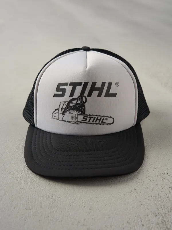 Vintage 90s Black and White Stihl Foam Trucker Hat sold by Rebalance Vintage