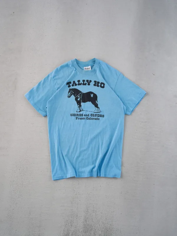 Vintage 70s Powder Blue Single Stitched Tallo Ho Horse Graphic Tee (XS) sold by Rebalance Vintage