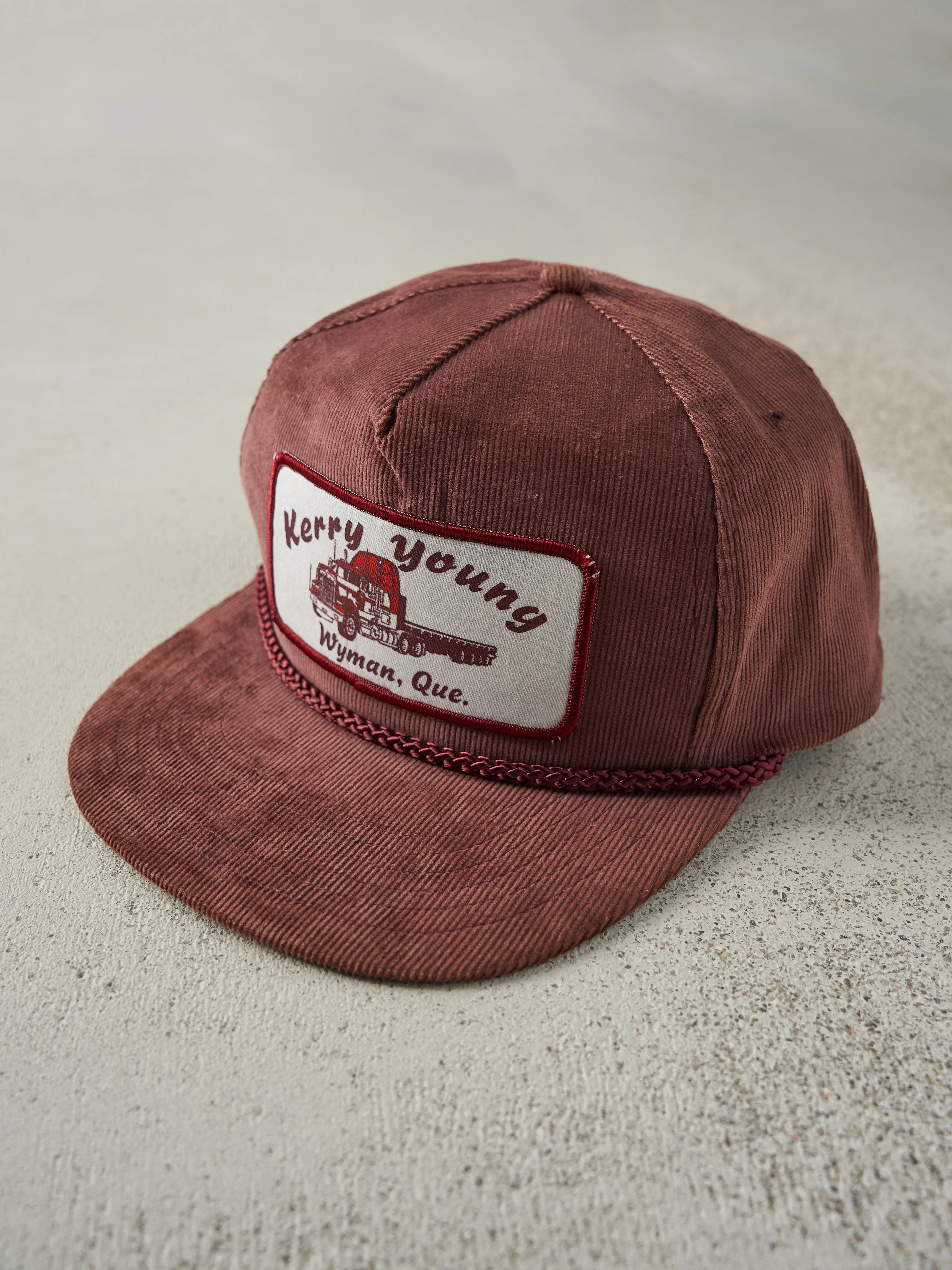 Vintage 80s Burgundy Kerry Young Trucking Corduroy Snapback Hat sold by Rebalance Vintage product image thumbnail 2