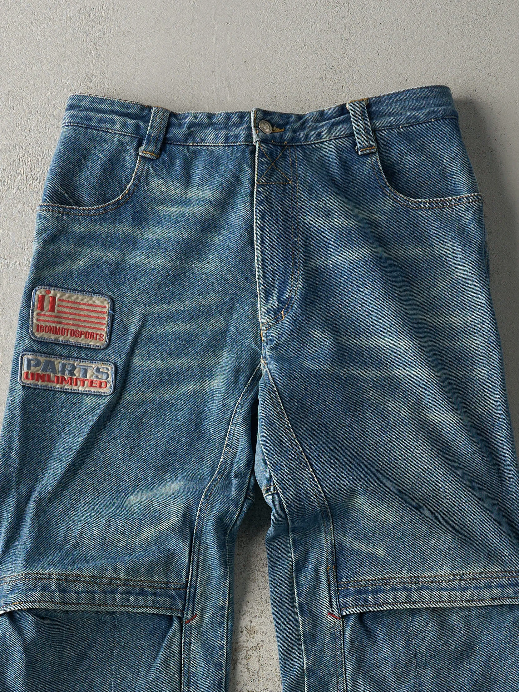 Vintage Y2K Mid Wash Motorcycle Riding Jeans (36x33) sold by Rebalance Vintage product image thumbnail 4