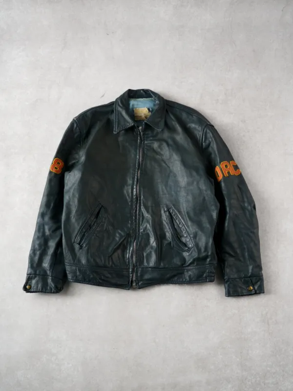 Vintage 78' Blue UNG Ontario Athletics Council #8 Leather Jacket (M) sold by Rebalance Vintage