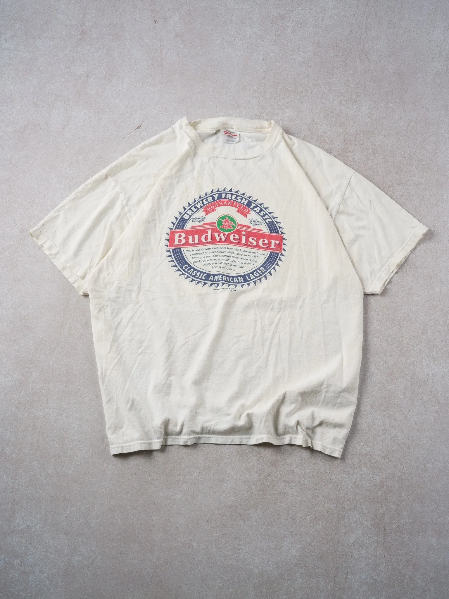 Vintage 90s Cream Budweiser X Austin Steak Ale House Graphic Tee (L) sold by Rebalance Vintage