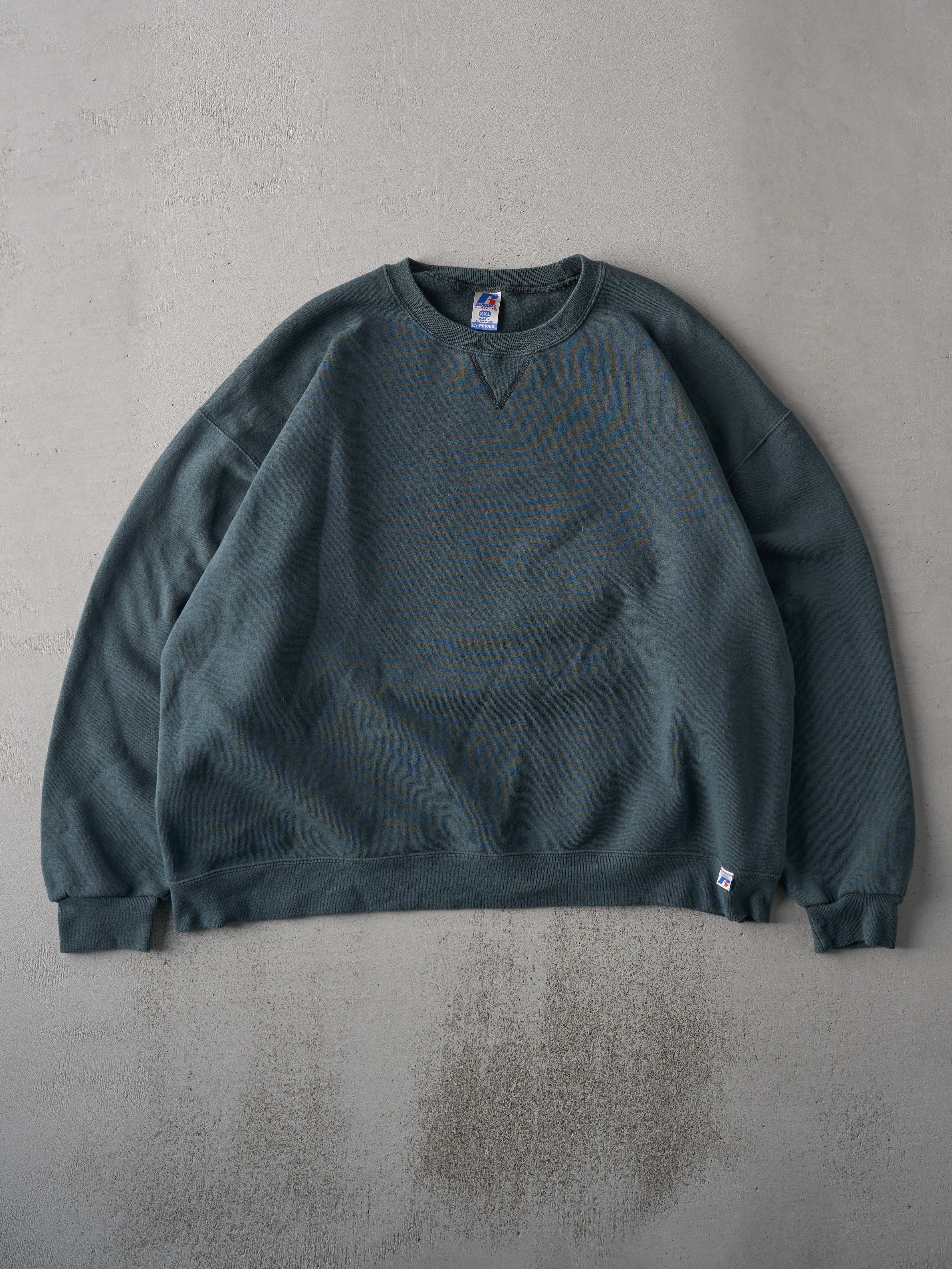 Vintage Faded Green Russell Athletics Blank Crewneck (XXL) sold by Rebalance Vintage
