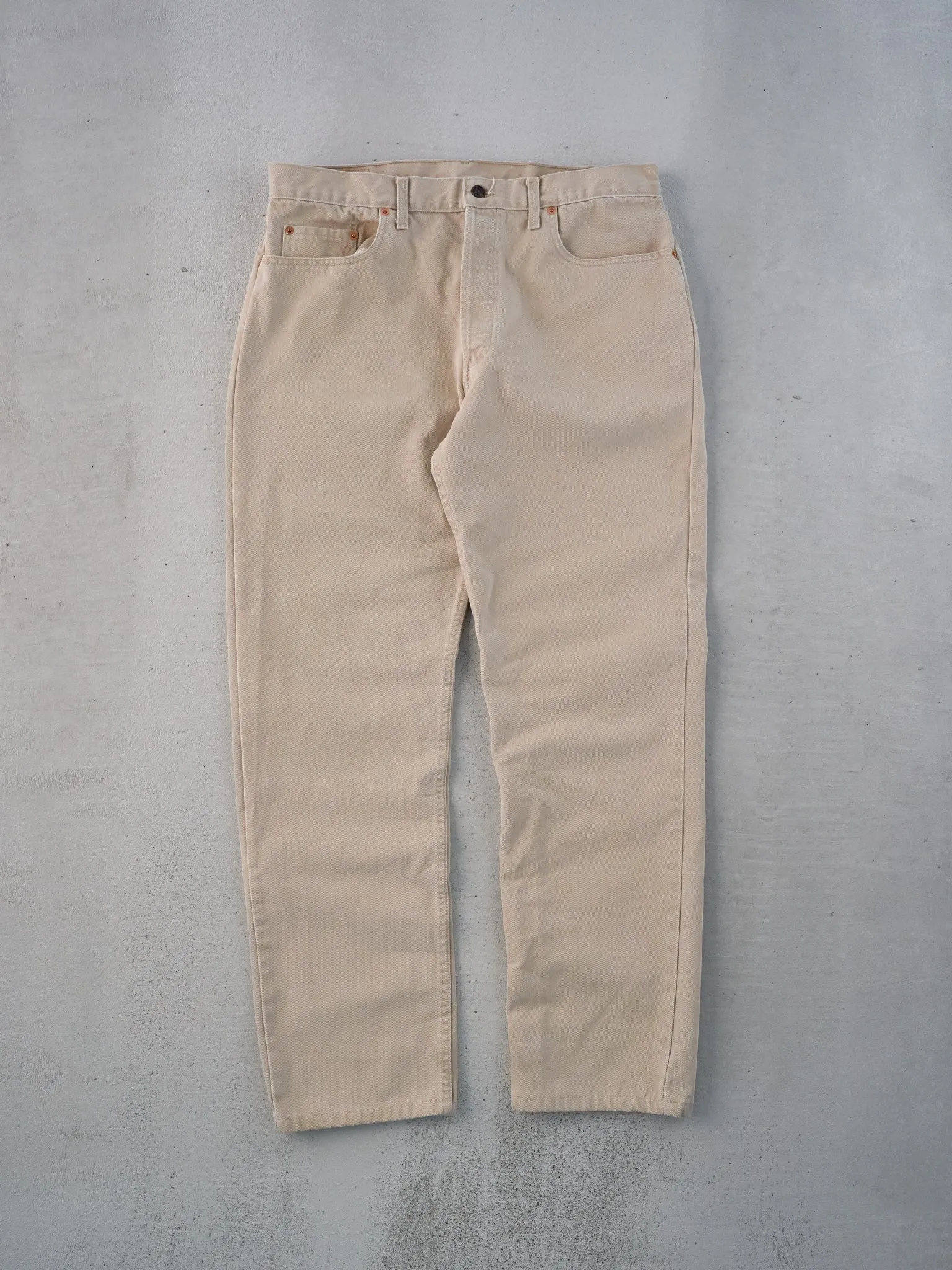 Vintage 70s Beige Levi's 614 Denim Jeans (35x32) sold by Rebalance Vintage