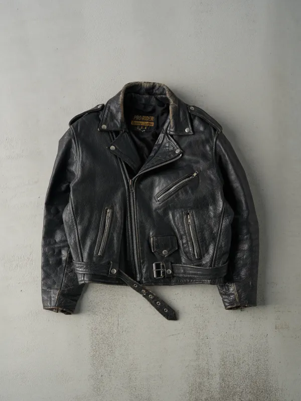 Vintage 70s Black Leather Pro-Rider USA Biker Jacket (M) sold by Rebalance Vintage
