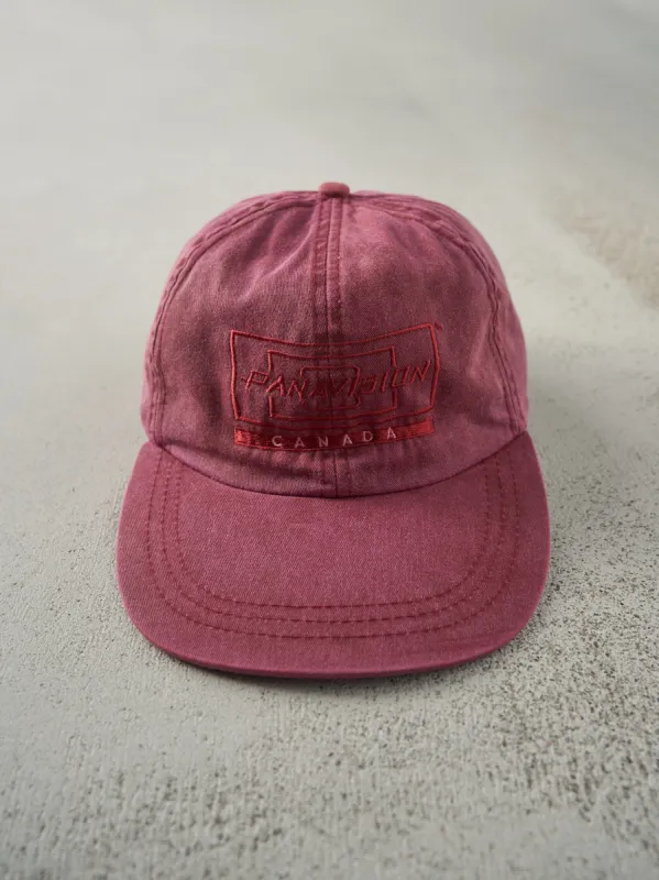 Vintage 97' Red Embroidered Panavision Canada Leather Strap Back Hat sold by Rebalance Vintage