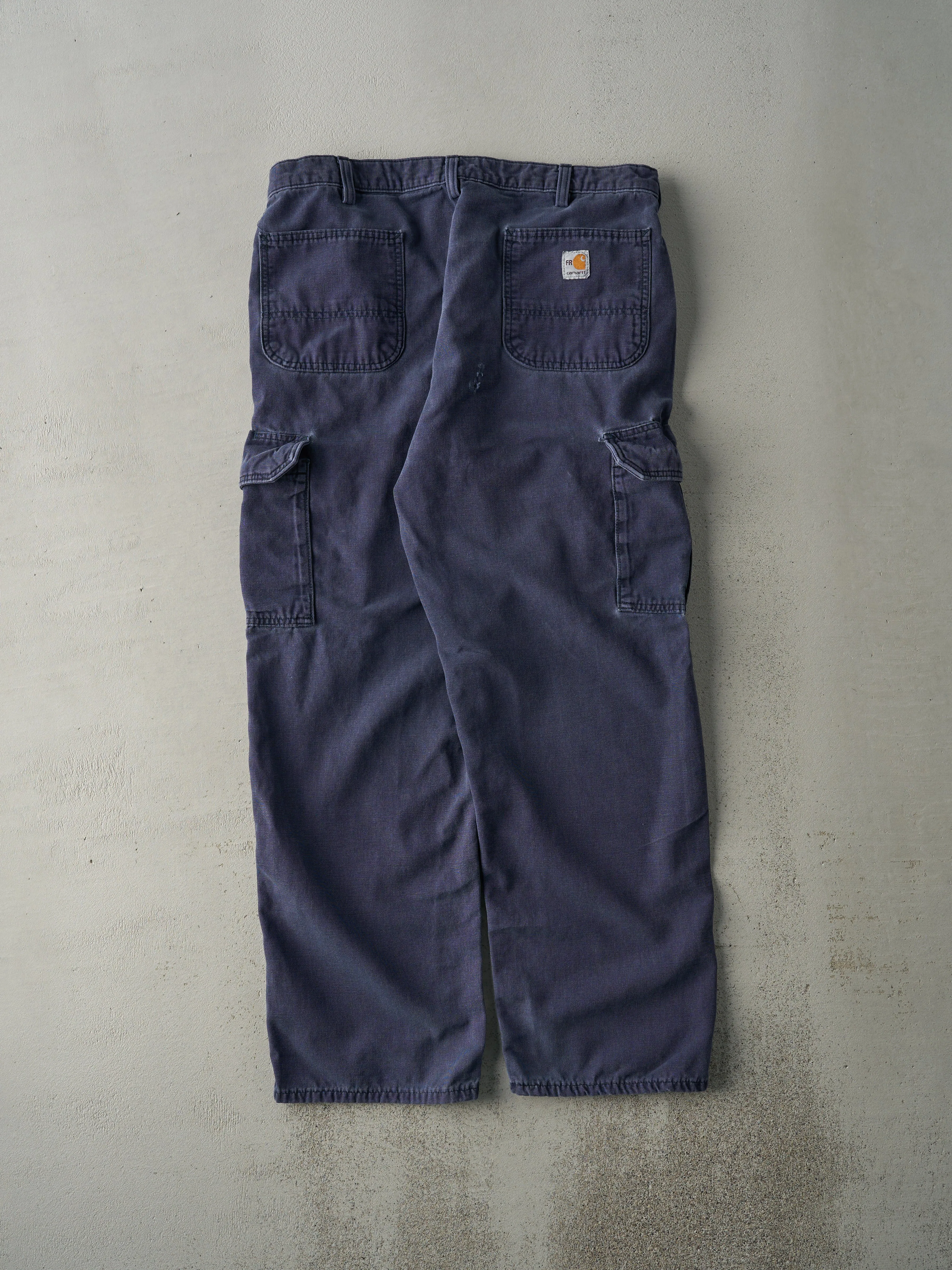 Vintage Y2K Navy Blue Dungaree Fit Carhartt Fire Resistant Light Weight Cargo Work Pants (36x30) sold by Rebalance Vintage product image thumbnail 2