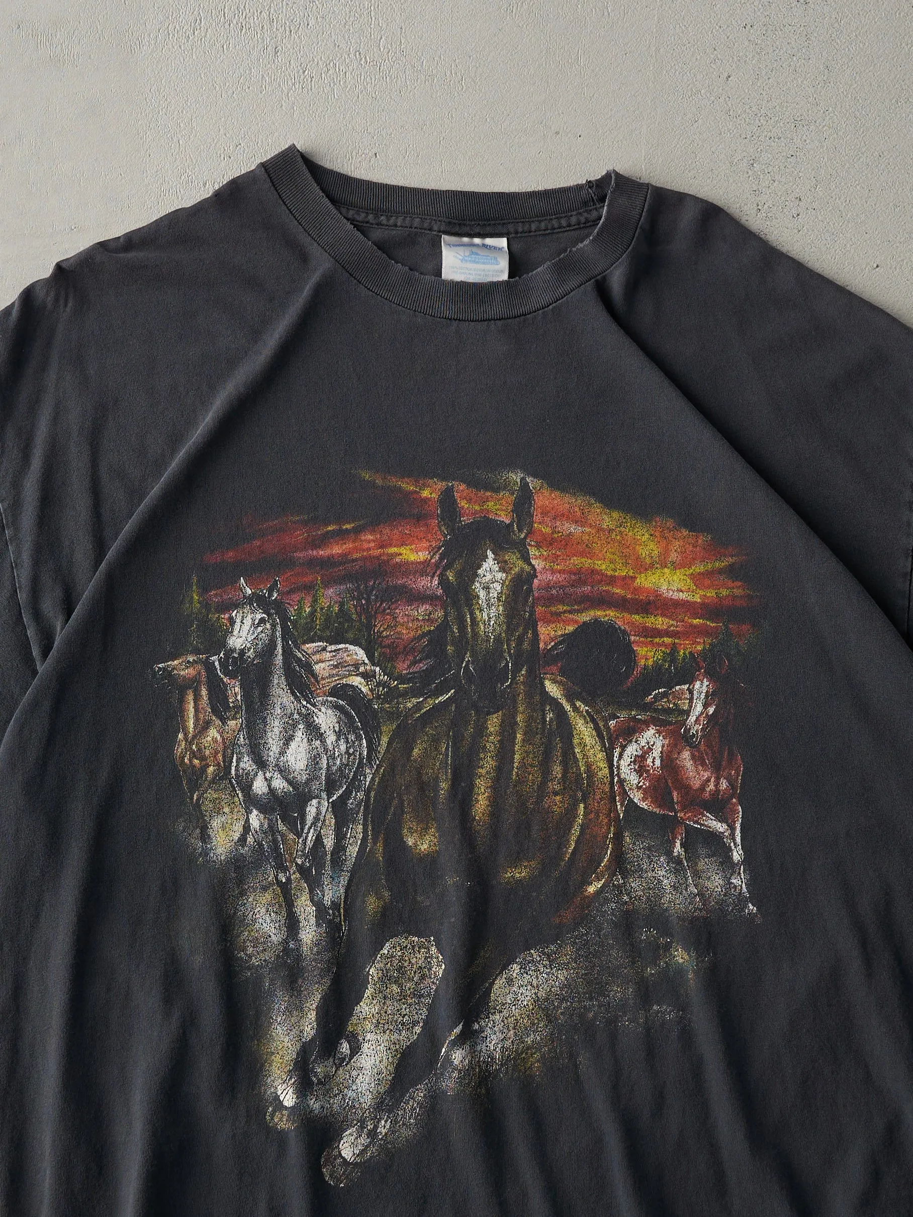 Vintage 90s Faded Black Horse Graphic Tee (L) sold by Rebalance Vintage product image thumbnail 2