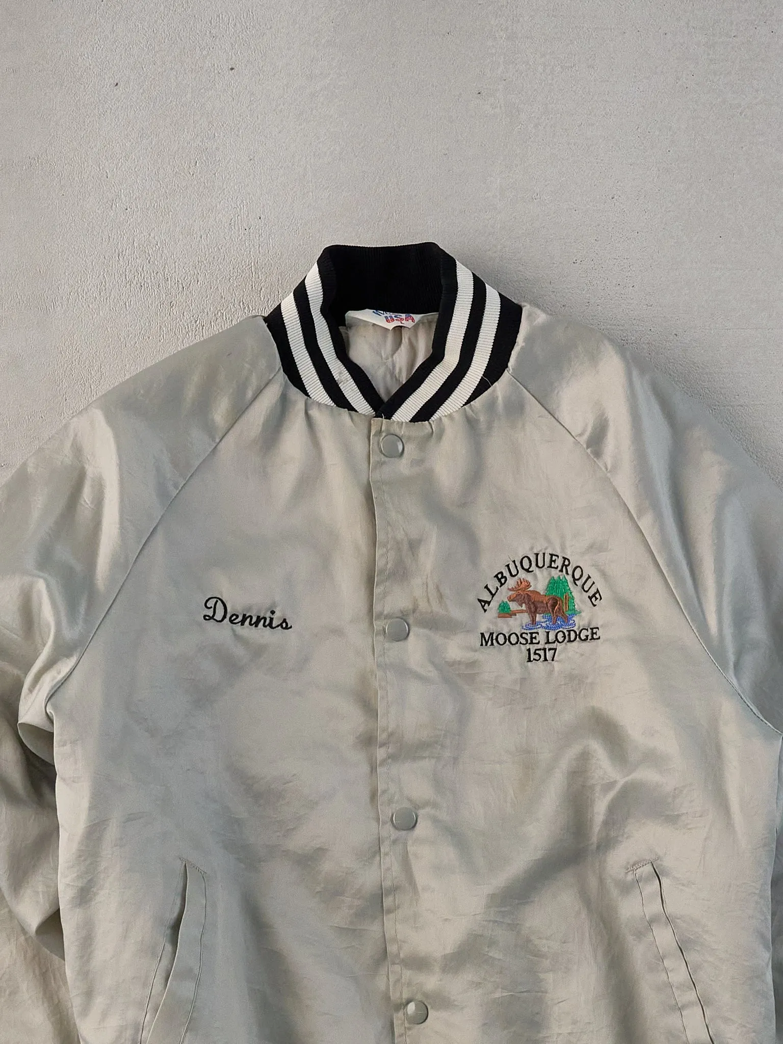 Vintage 70s Grey Albuquerque Moose Lodge Satin Bomber (L) sold by Rebalance Vintage product image thumbnail 3