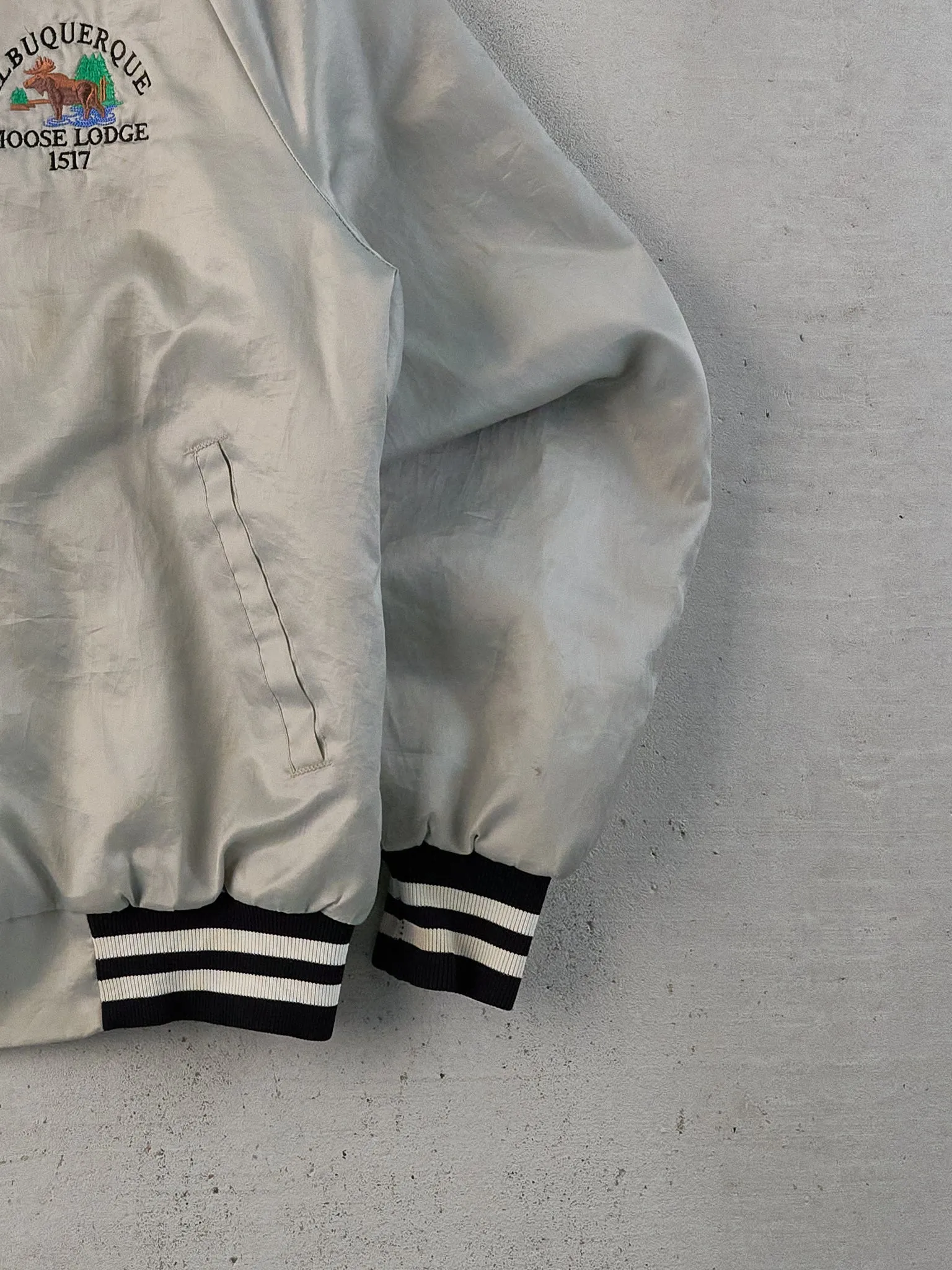 Vintage 70s Grey Albuquerque Moose Lodge Satin Bomber (L) sold by Rebalance Vintage product image thumbnail 5