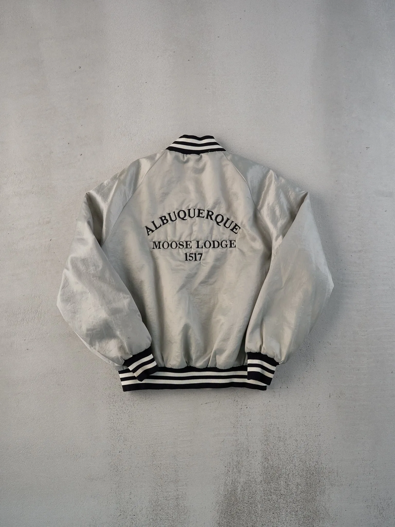 Vintage 70s Grey Albuquerque Moose Lodge Satin Bomber (L) sold by Rebalance Vintage product image thumbnail 2
