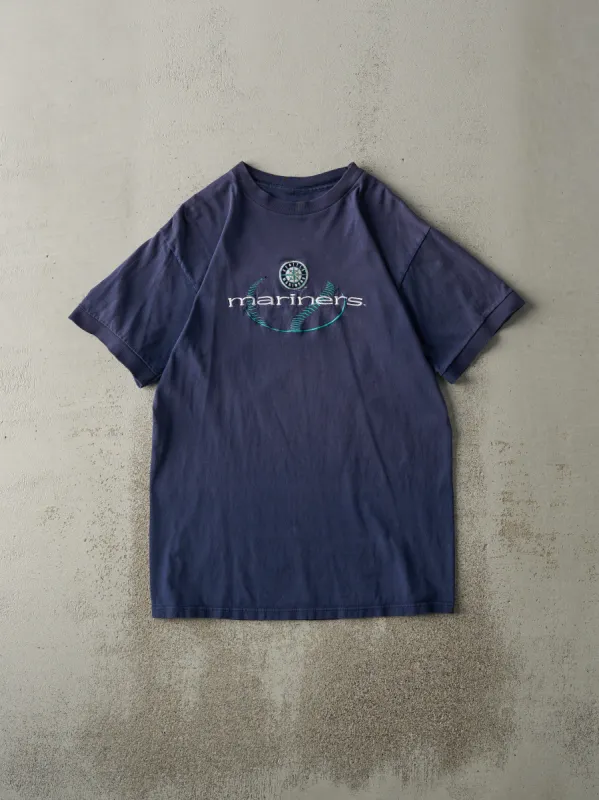 Vintage 90s Navy Blue Embroidered Seattle Mariners Tee (M) sold by Rebalance Vintage
